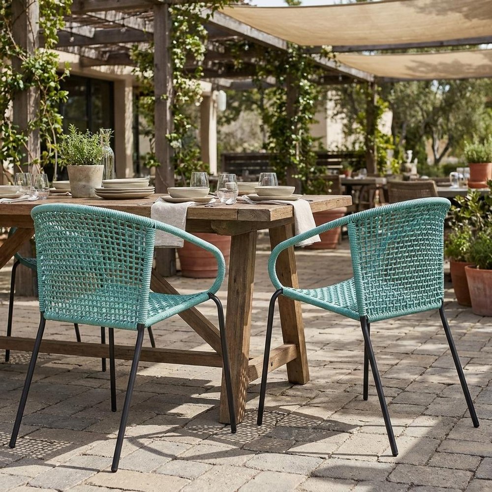 Set of Two 25" Green Metal Outdoor Dining Chair