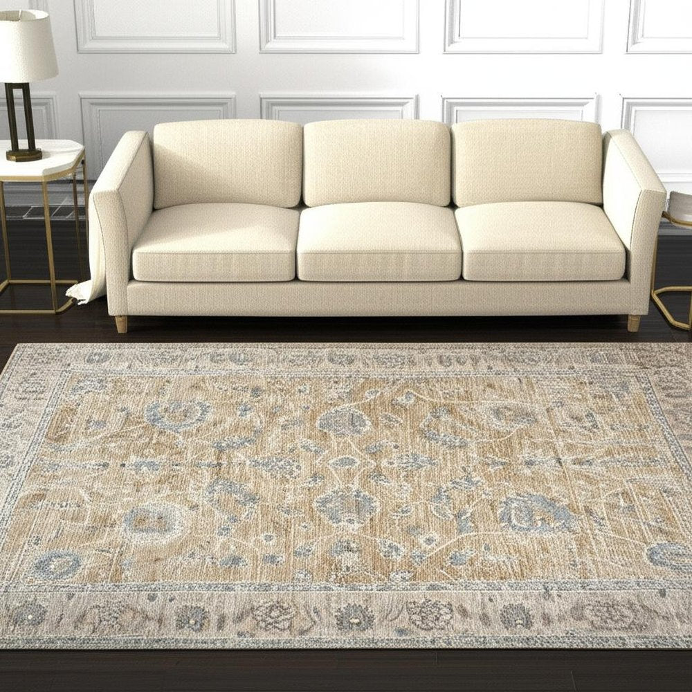 5' X 8' Gold Southwestern Power Loom Stain Resistant Area Rug