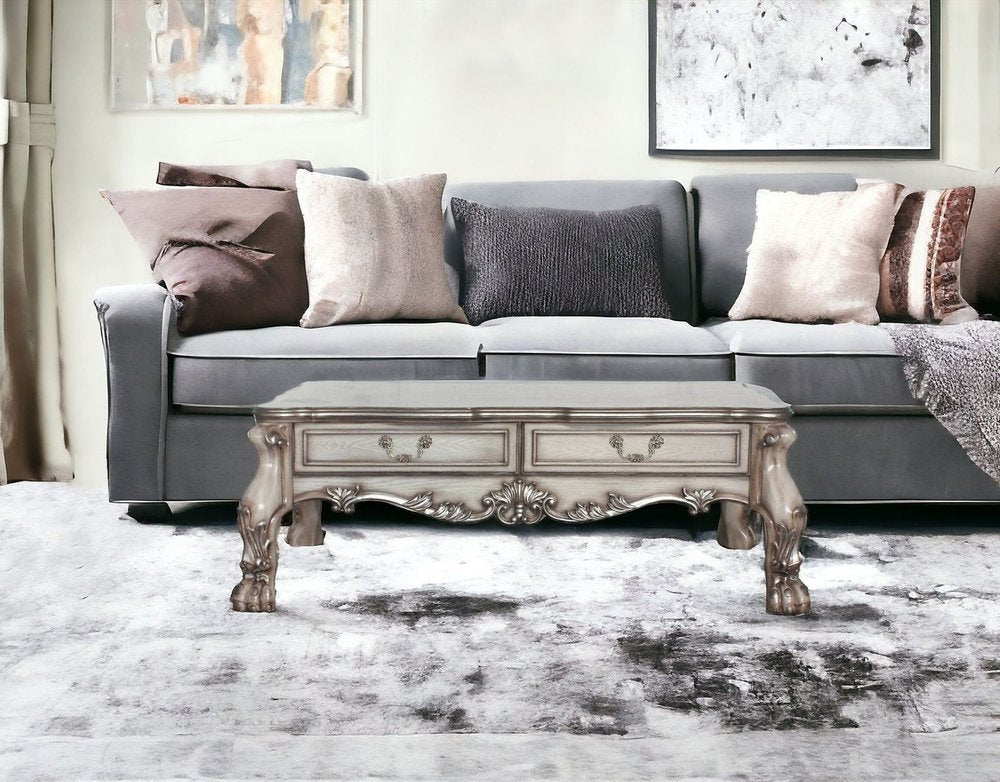 57" Bone Wood Coffee Table With Two Drawers