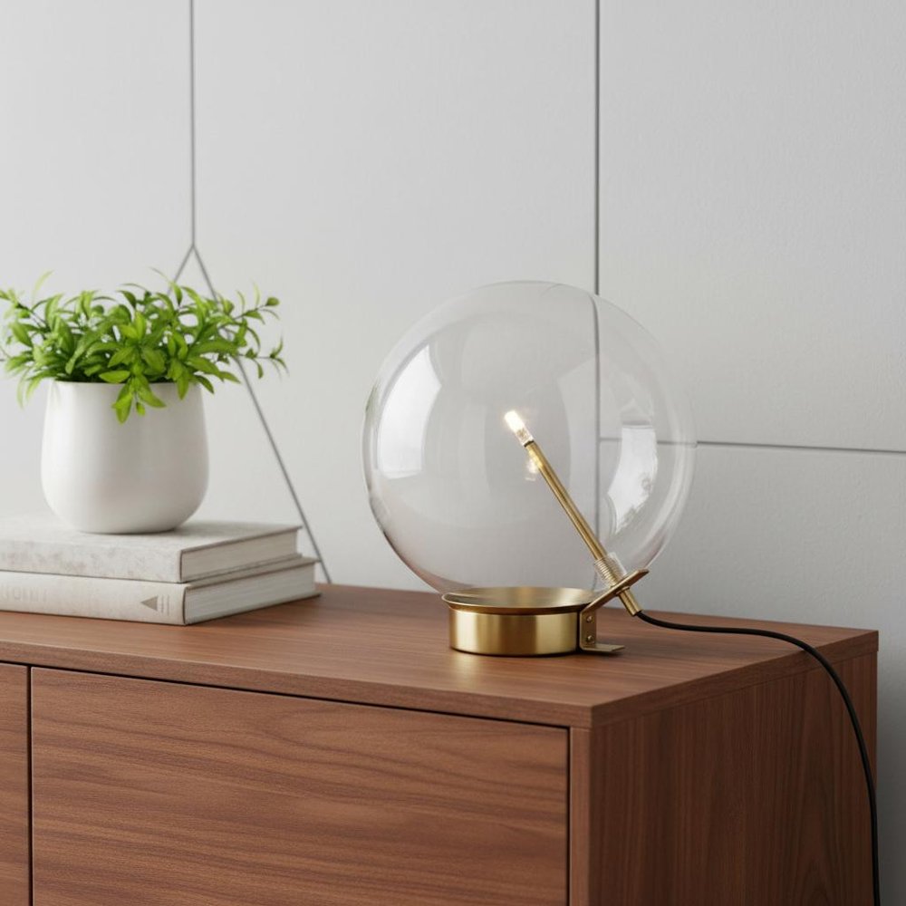11" Brass Metal Globe Table Lamp