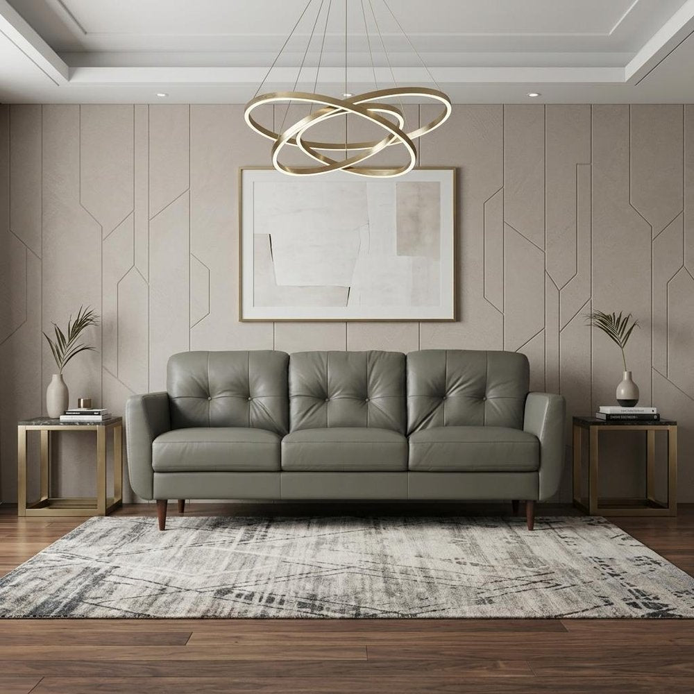 83" Green Leather Sofa With Black Legs