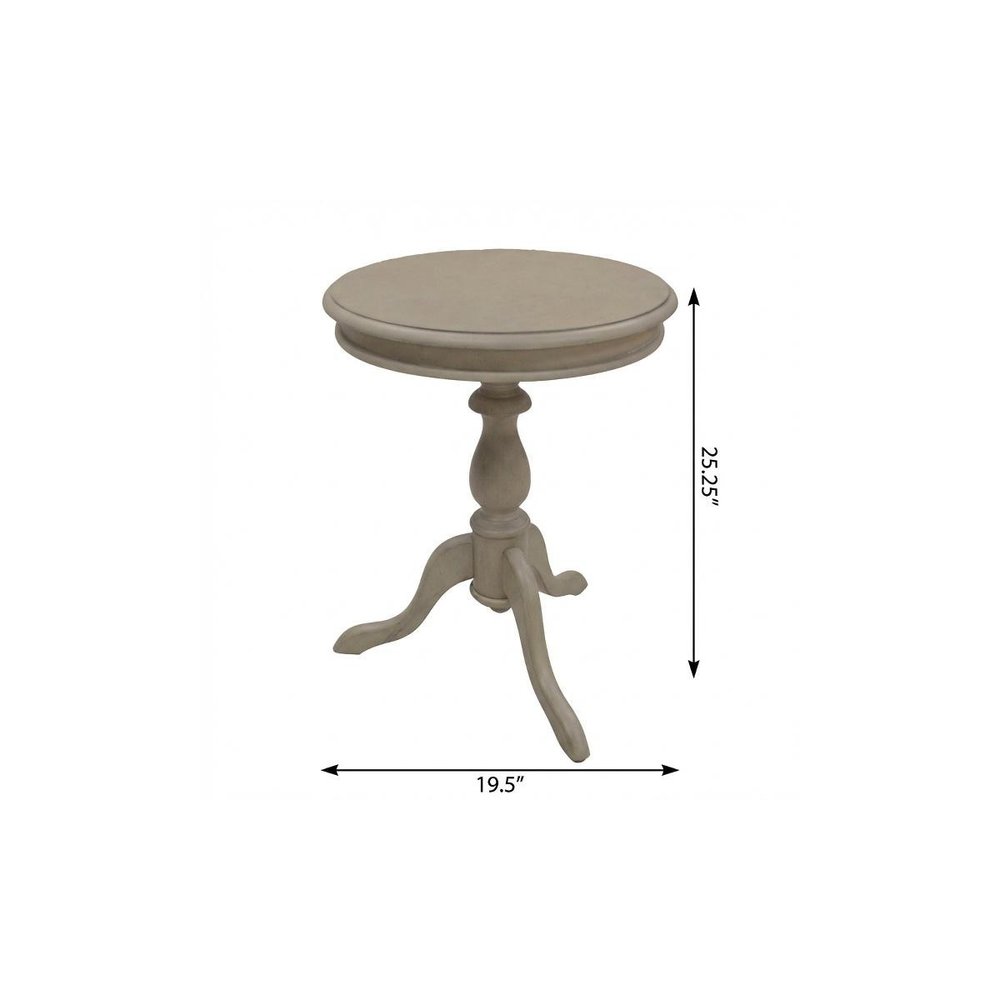 25" Gray Distressed Wood And Solid Wood Round Pedestal End Table