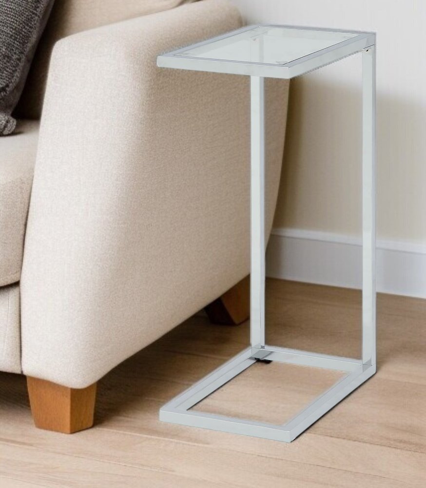 26" Clear And White Glass And Steel End Table