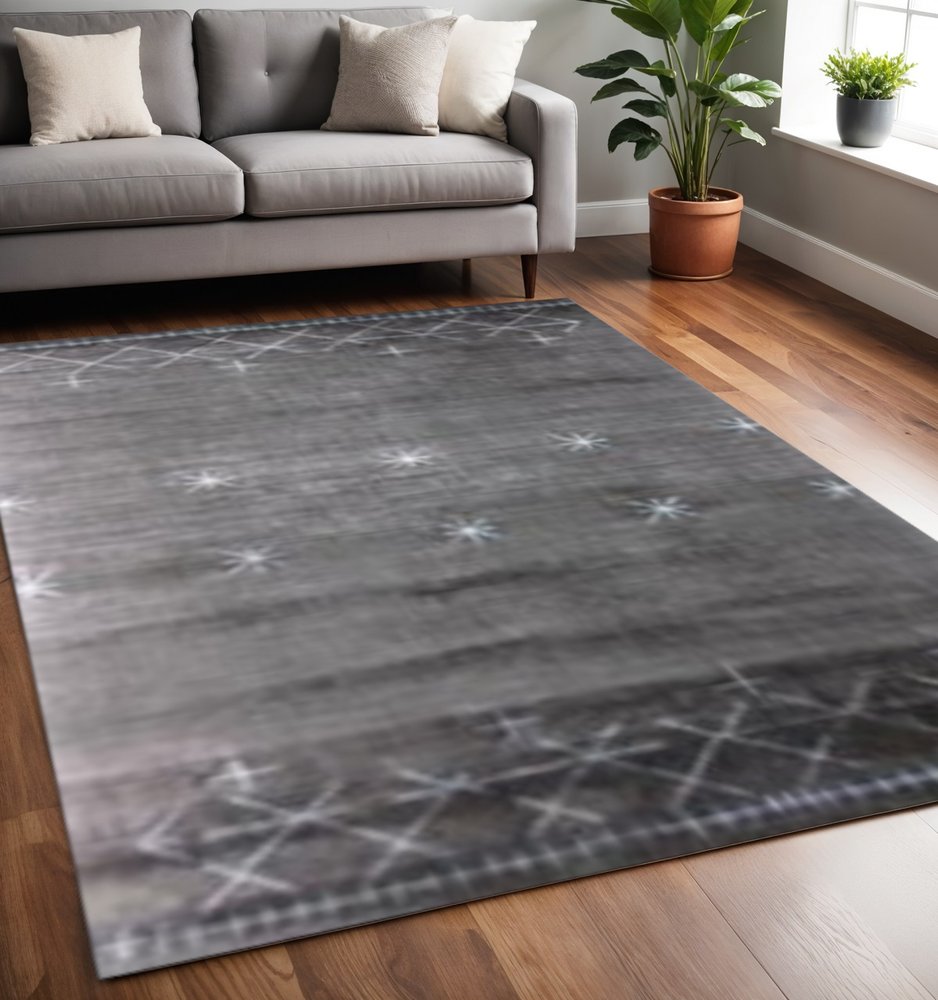 5' X 8' Charcoal And Silver Abstract Ombre with Stars Hand Loomed Area Rug