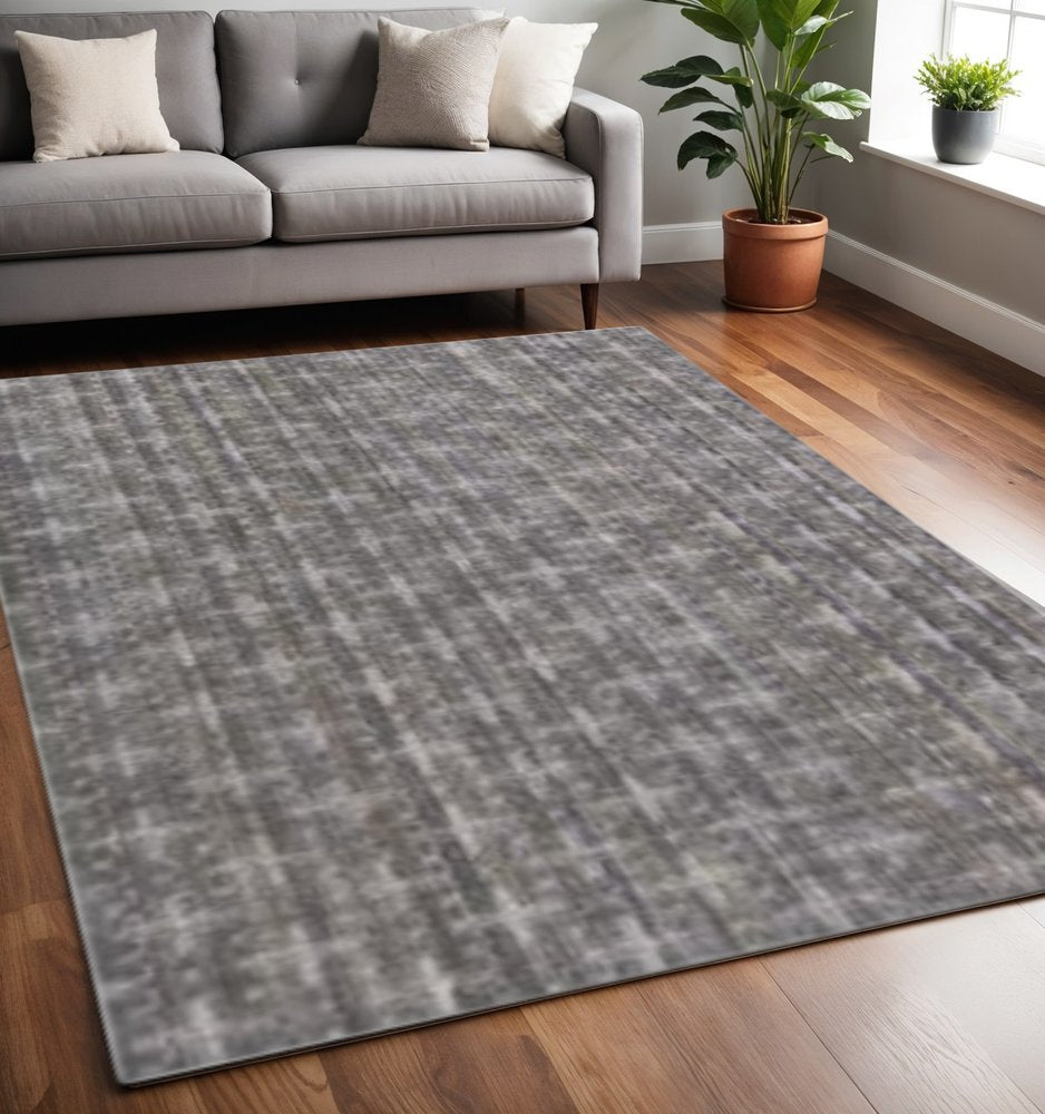5' X 8' Brown And Dark Grey Plaid Cross Hand Loomed Area Rug