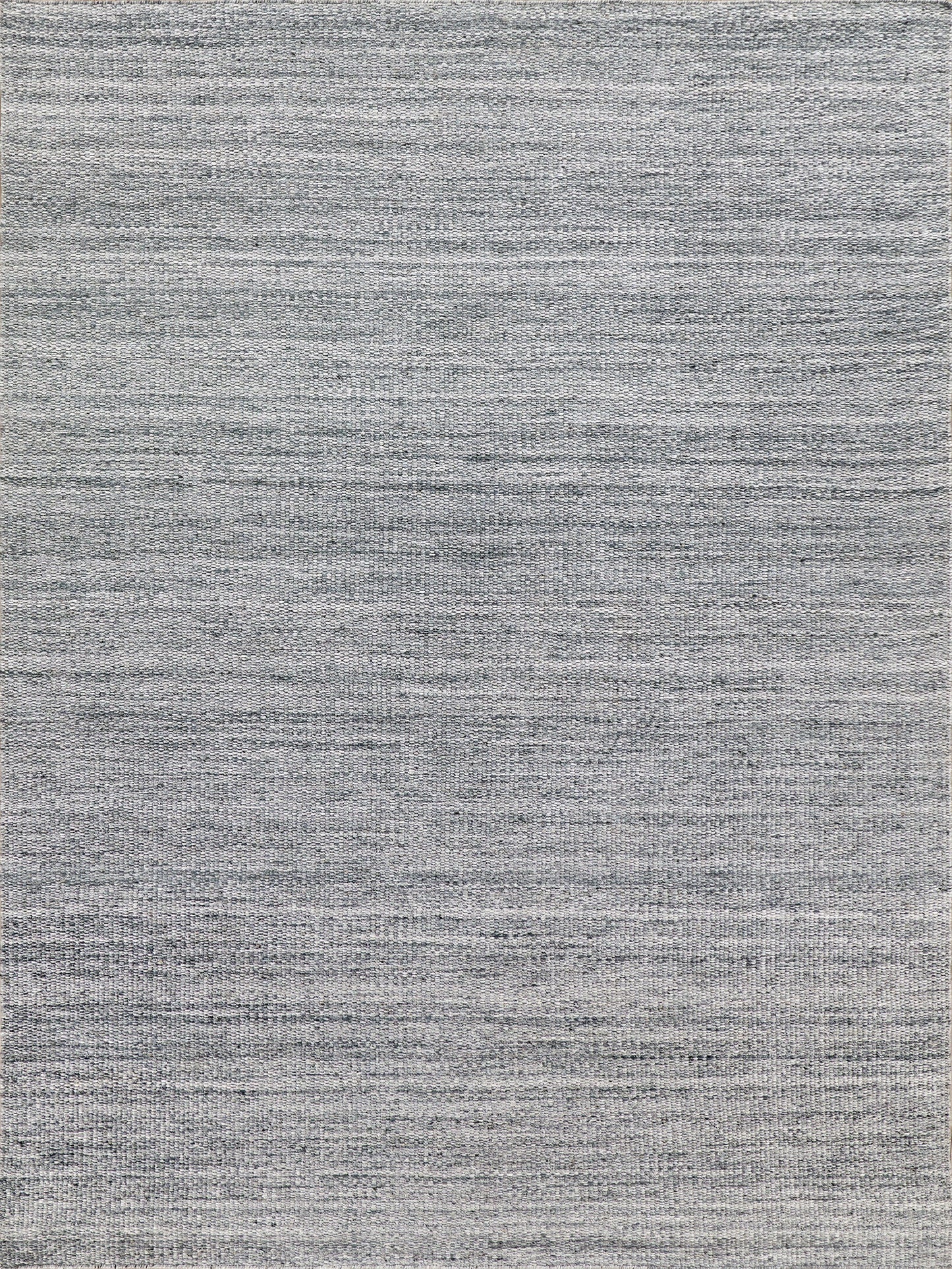 Gray textured rug with subtle horizontal stripes and soft, heathered finish.