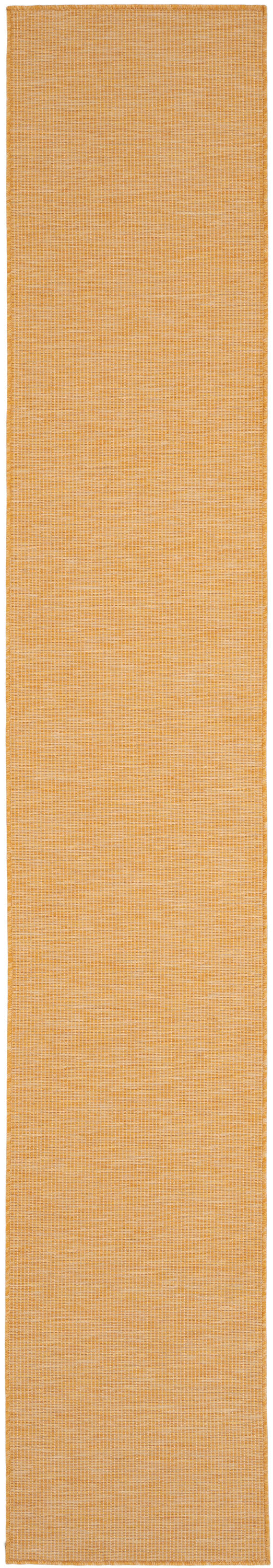 Orange woven rug runner with subtle checkered/grid texture, long rectangular hallway decor.