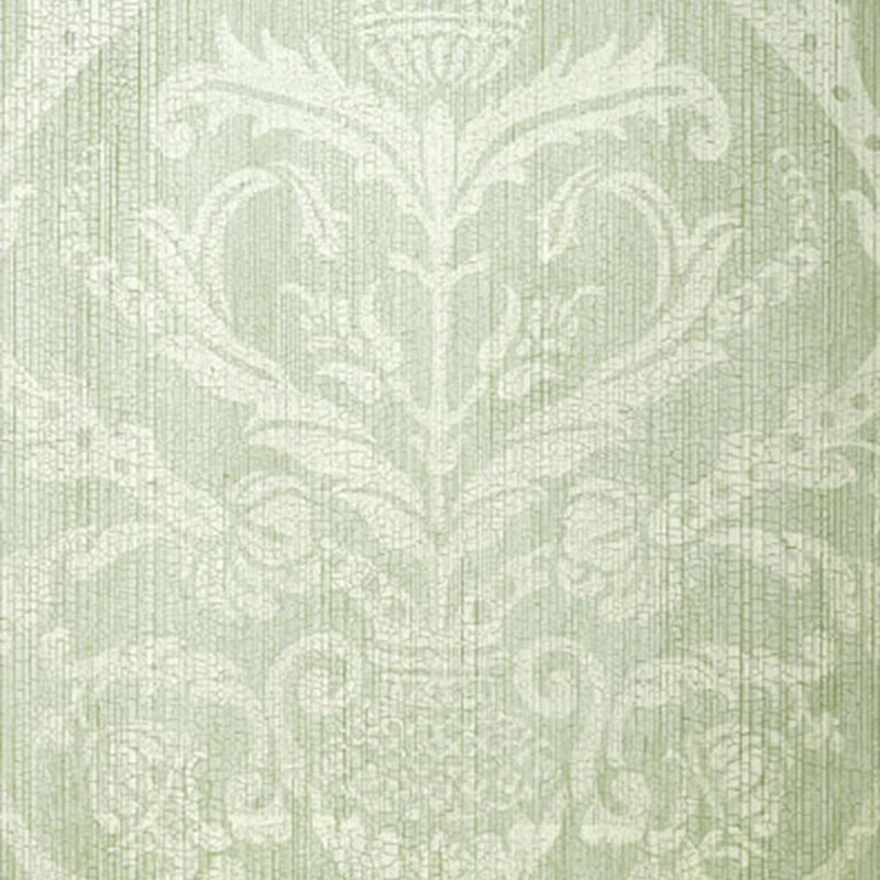Aqua damask fabric texture with ornate white floral scroll motifs.