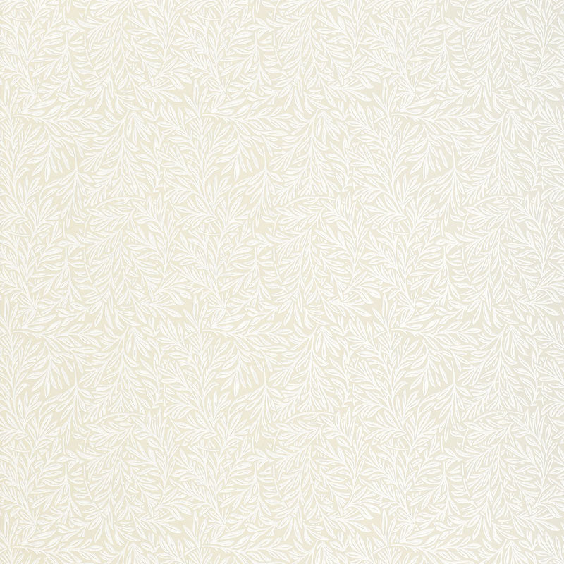 Beige wallpaper with a delicate cream botanical leaf pattern in a subtle repeating design.