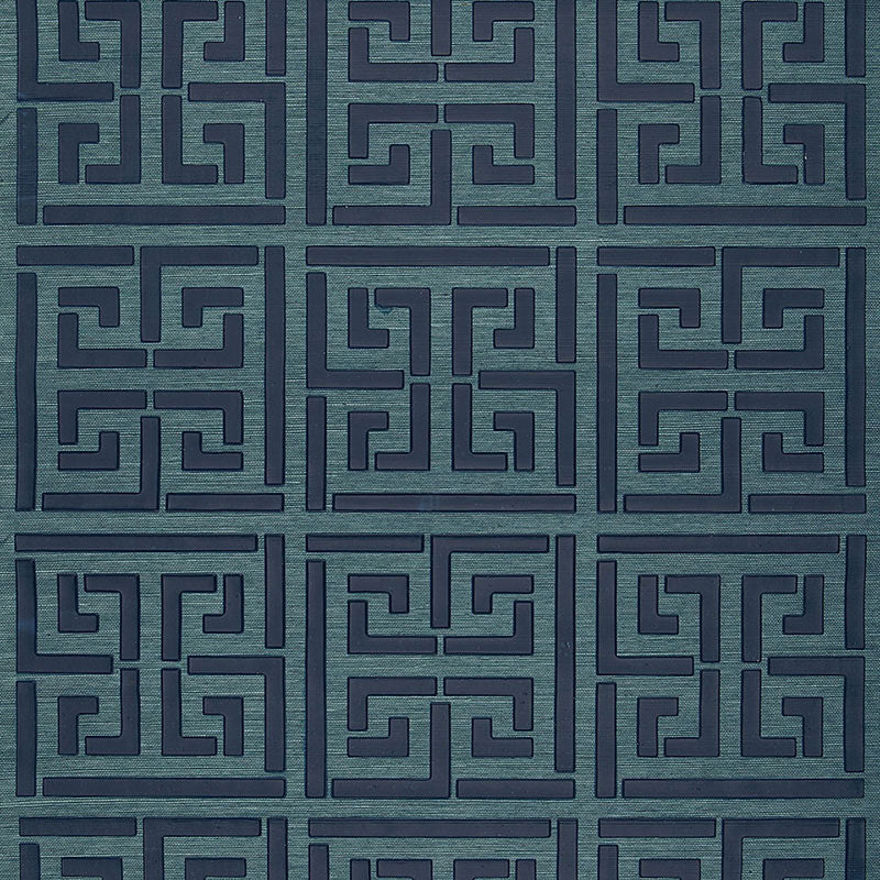SCHUMACHER WALLCOVERING MODERN GLAMOUR GREEK KEY SISAL PEACOCK - 5005691