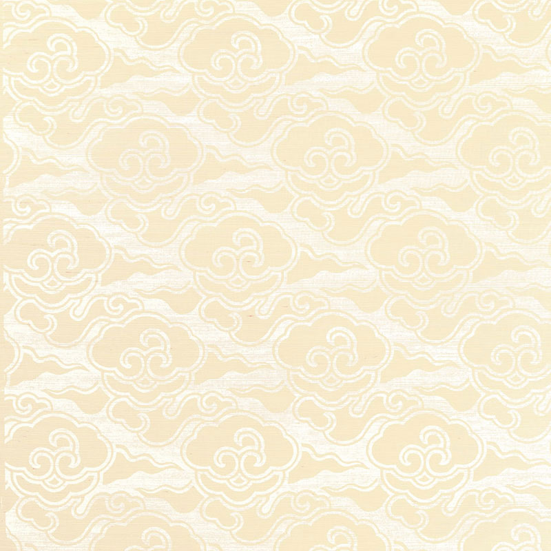 Cream and pale yellow clouds pattern, seamless repeating wallpaper texture.