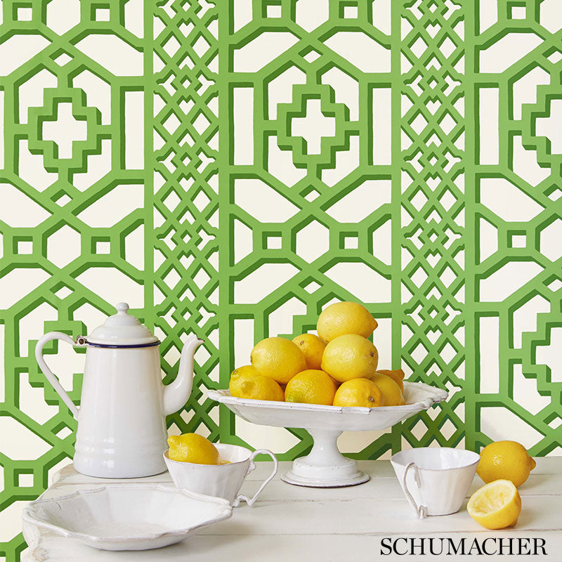 SCHUMACHER WALLCOVERING PRINT HAPPY ZANZIBAR TRELLIS JADE - 5006941