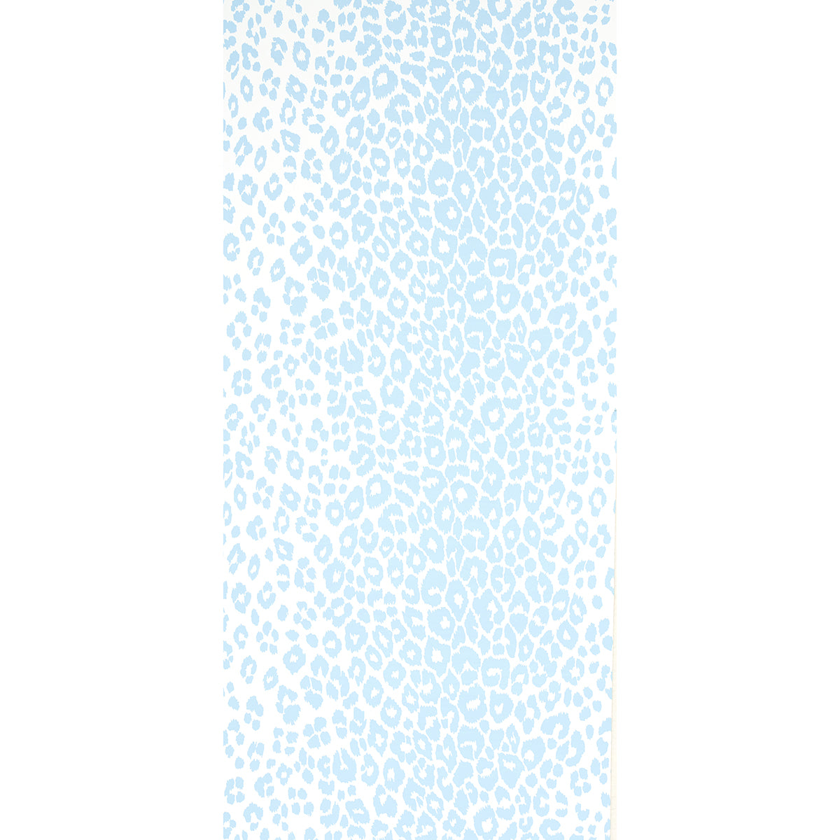 Light blue leopard-print pattern on white fabric, vertical orientation.