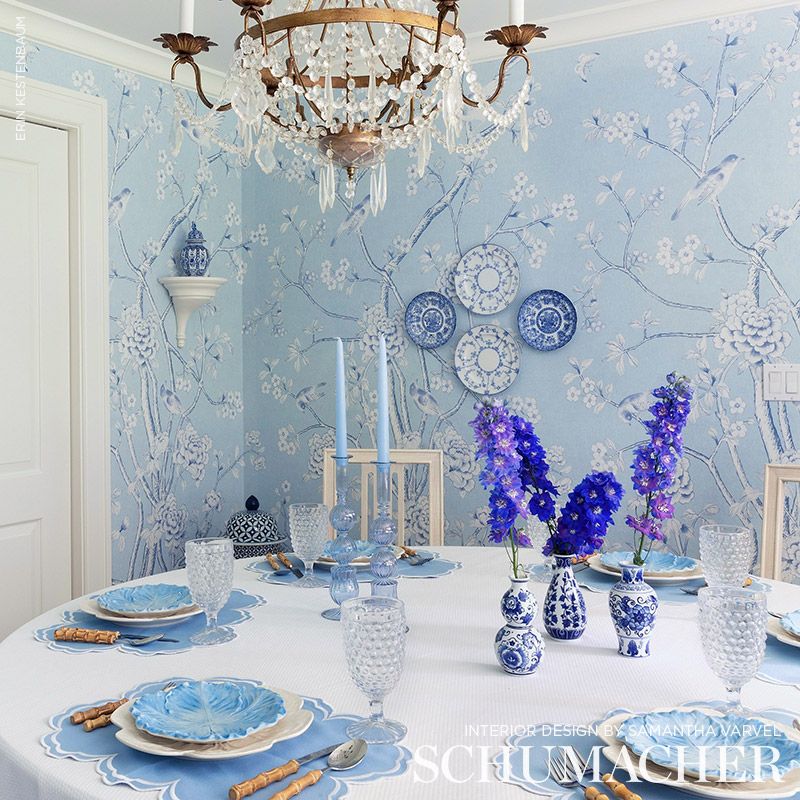 SCHUMACHER WALLCOVERING RHAPSODY IN BLUE CHINOIS PALAIS PANEL SKY - 5007128