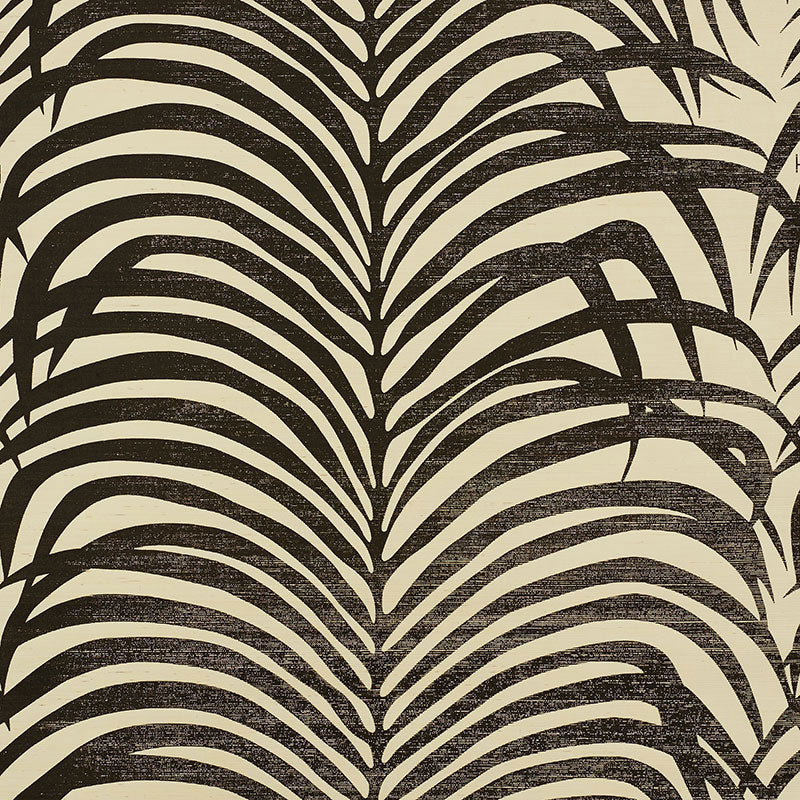 SCHUMACHER WALLCOVERING SHANGRI-LA ZEBRA PALM SISAL BLACK ON IVORY - 5008222