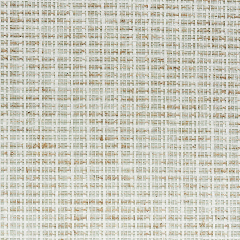 Neutral beige woven fabric texture with cream and tan threads in a grid pattern, rustic upholstery material.