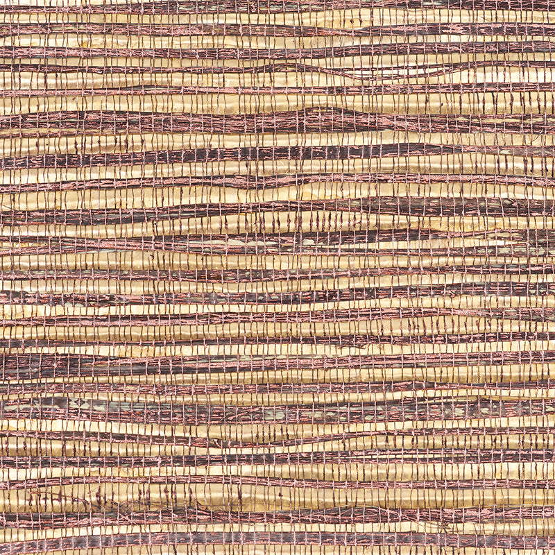 Textured wallcovering in metallized flax with aubergine color, featuring a woven texture.