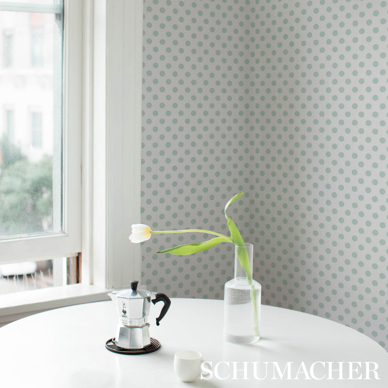 Cristina Buckley 5012611 Lady wallpaper in sage — non‑woven small polka‑dot pattern ideal for accent wall or full wall installation in modern or classic interiors