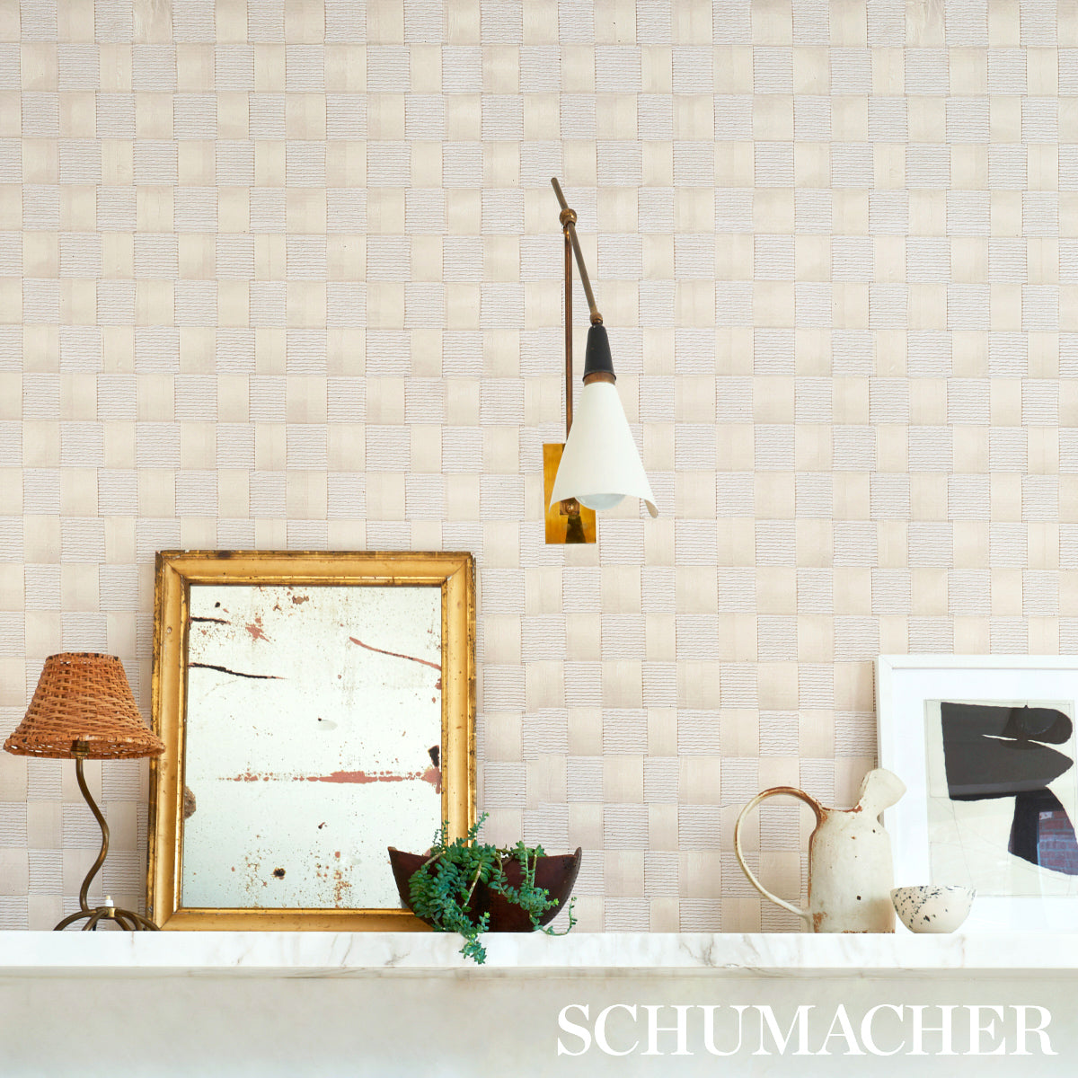 SCHUMACHER TEXTURED WALLCOVERINGS & PRINTED GRASSCLOTHS TEXTURED CHECK WHITE - 5012970