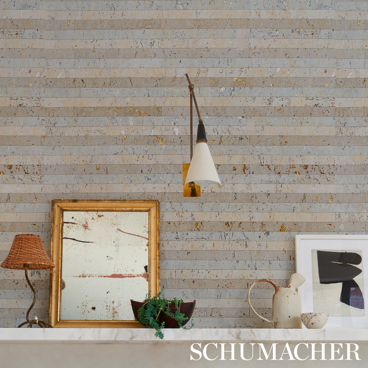 SCHUMACHER TEXTURED WALLCOVERINGS & PRINTED GRASSCLOTHS CORK STRIPE WHITE - 5013000
