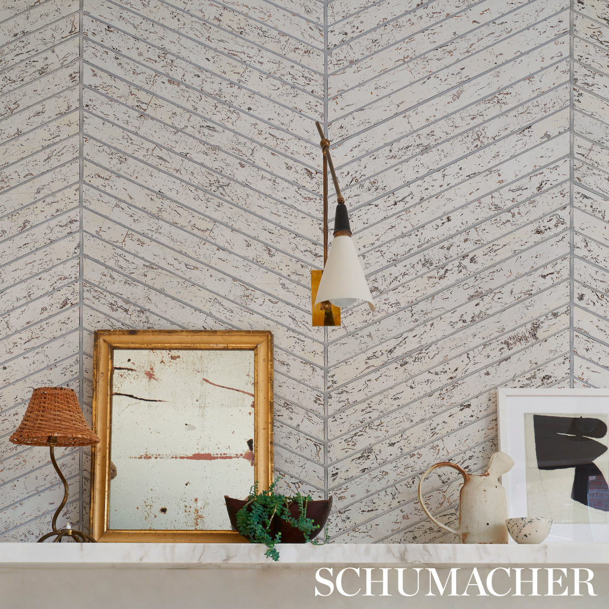SCHUMACHER TEXTURED WALLCOVERINGS & PRINTED GRASSCLOTHS CORK HERRINGBONE WHITE - 5013010
