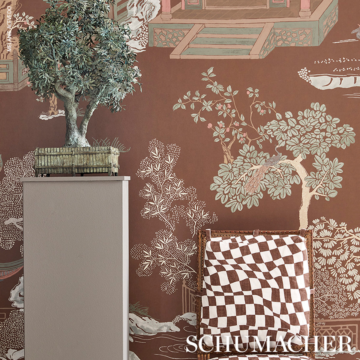SCHUMACHER WALLCOVERING PANELS COLLECTION COROMANDEL PANEL SET CINNABAR - 5014161