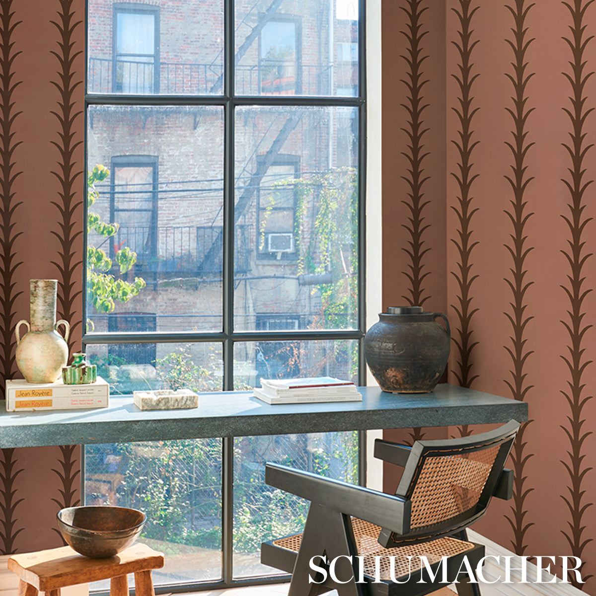 SCHUMACHER ATELIER PARIS ACANTHUS STRIPE Brown On Rosewood - 5014778