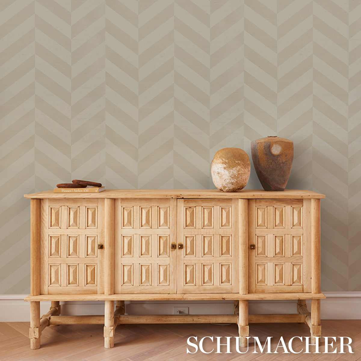 SCHUMACHER TEXTURED & WOVEN WALLCOVERINGS STAGGERED CHEVRON SISAL IVORY - 5016560
