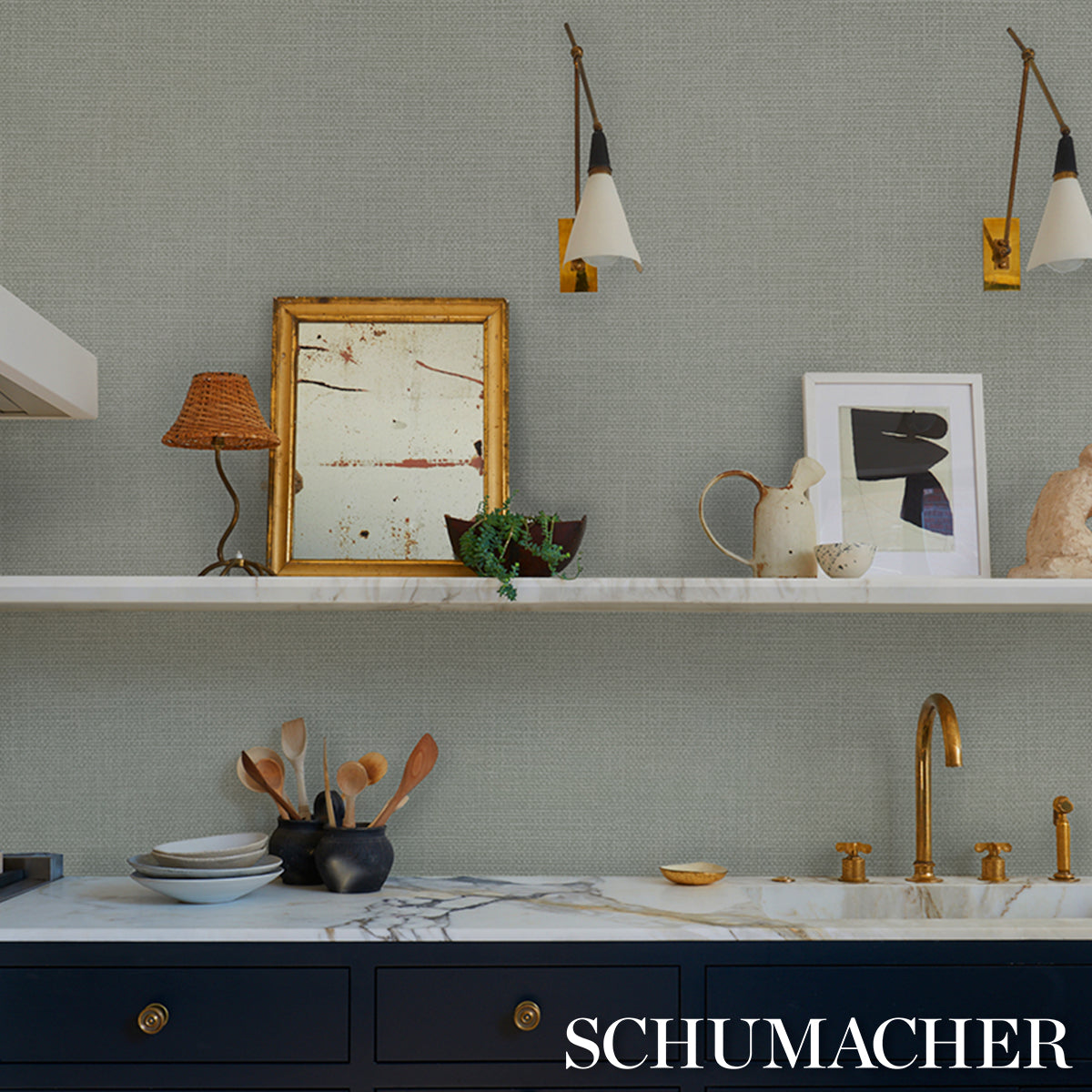 SCHUMACHER SCHUMACHER UTILITY LINEN GESSO VINYL LEAF - 5017286