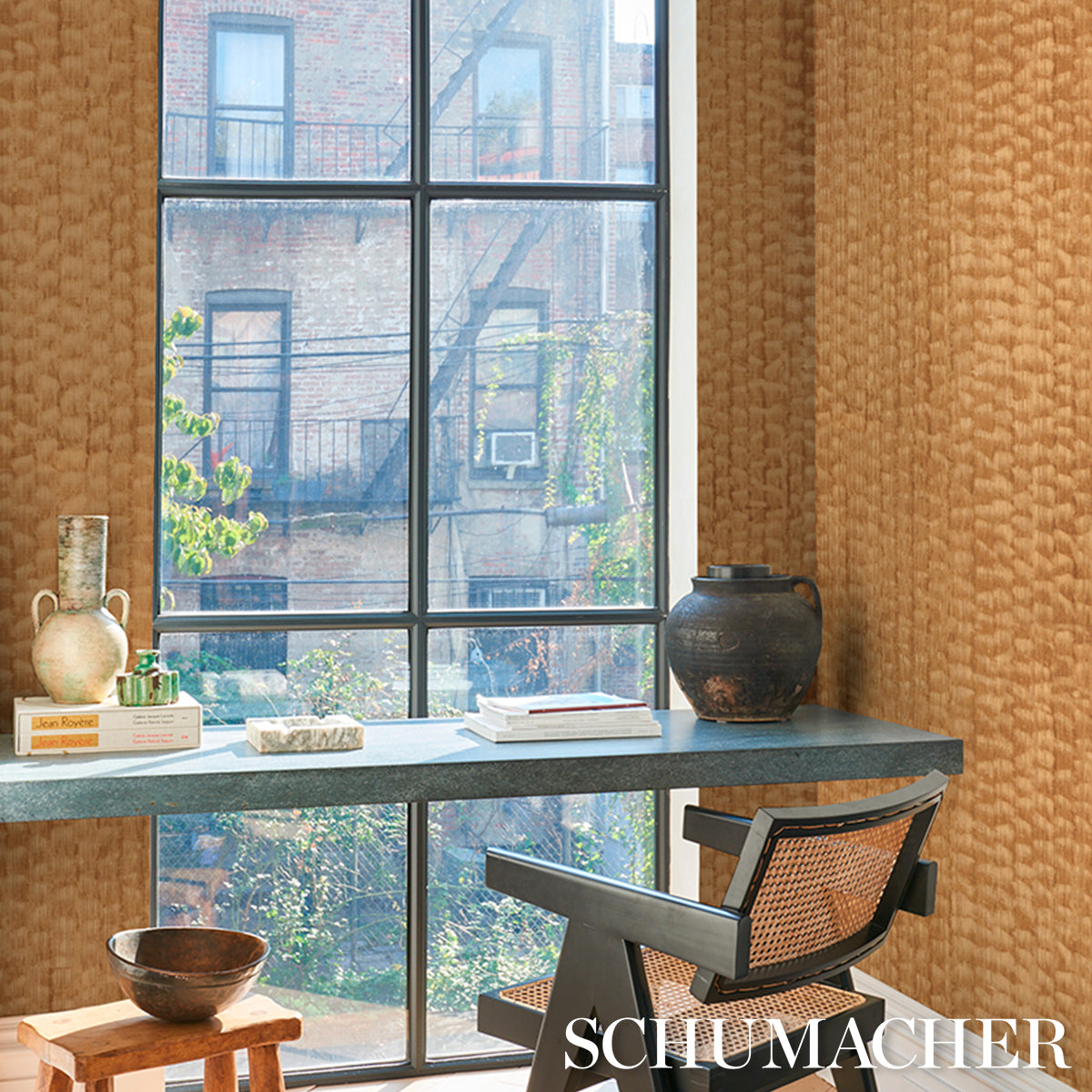 SCHUMACHER PATTERSON FLYNN RUNE PINSTRIPE WALLCOVERING Gold - 5017431
