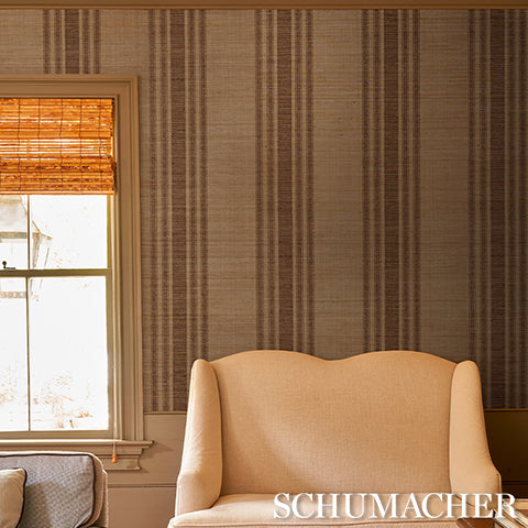 SCHUMACHER PATTERSON FLYNN CASSIA SILK STRIPE WALLCOVERING Walnut - 5017451
