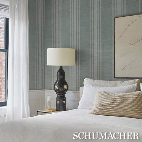 SCHUMACHER PATTERSON FLYNN CASSIA SILK STRIPE WALLCOVERING Sky - 5017452