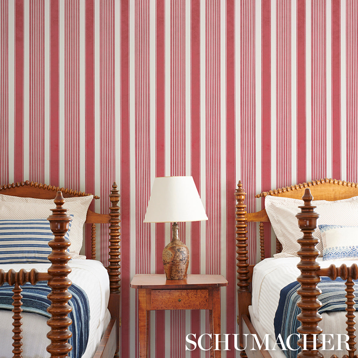 SCHUMACHER STRIPED WALLCOVERINGS SUMMERVILLE STRIPE Currant - 5018140