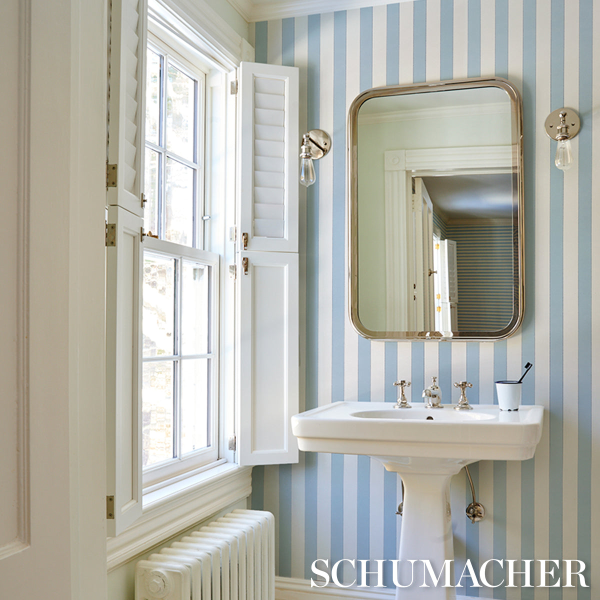 SCHUMACHER STRIPED WALLCOVERINGS LOUISE STRIPE Blue - 5018150
