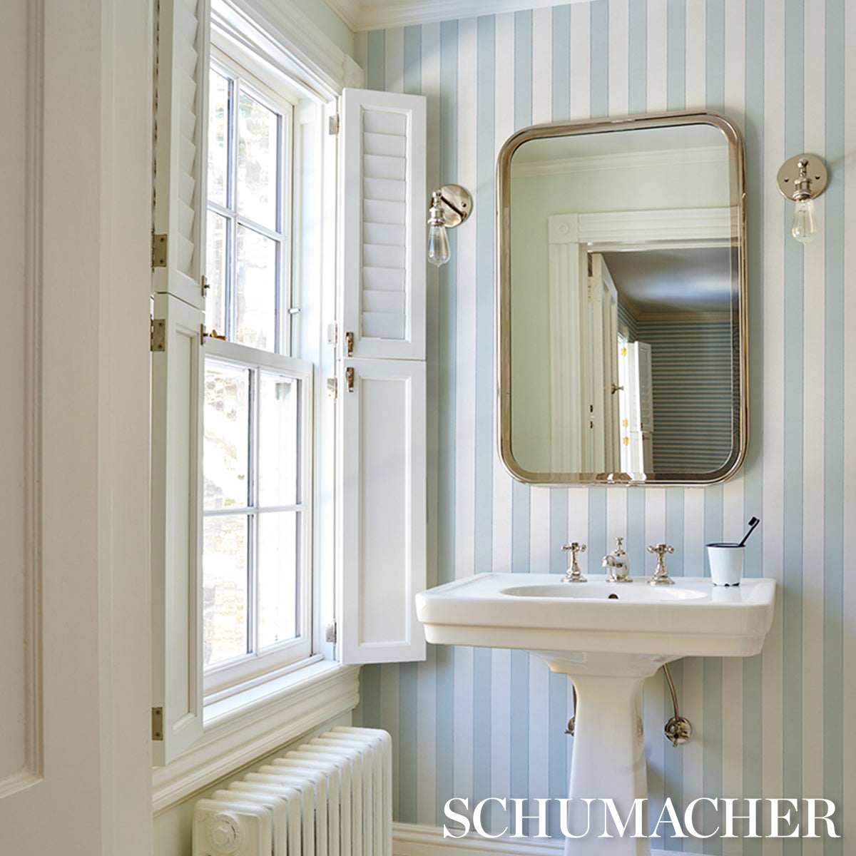 SCHUMACHER STRIPED WALLCOVERINGS LOUISE STRIPE Ice - 5018151