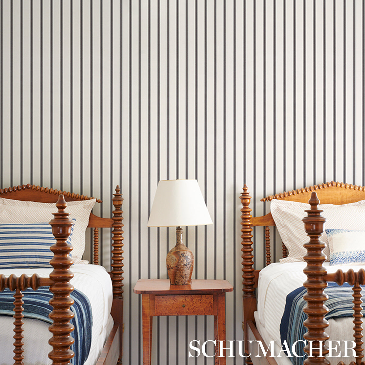 SCHUMACHER STRIPED WALLCOVERINGS WESTERLY STRIPE Charcoal - 5018166