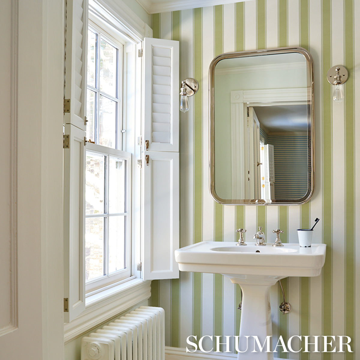 SCHUMACHER STRIPED WALLCOVERINGS RAFE STRIPE Leaf - 5018211