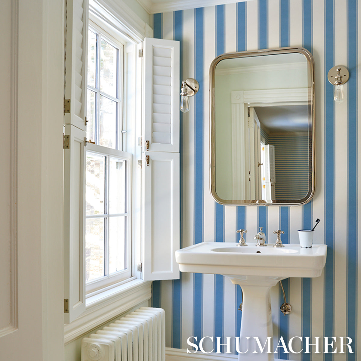 SCHUMACHER STRIPED WALLCOVERINGS RAFE STRIPE Azure - 5018214