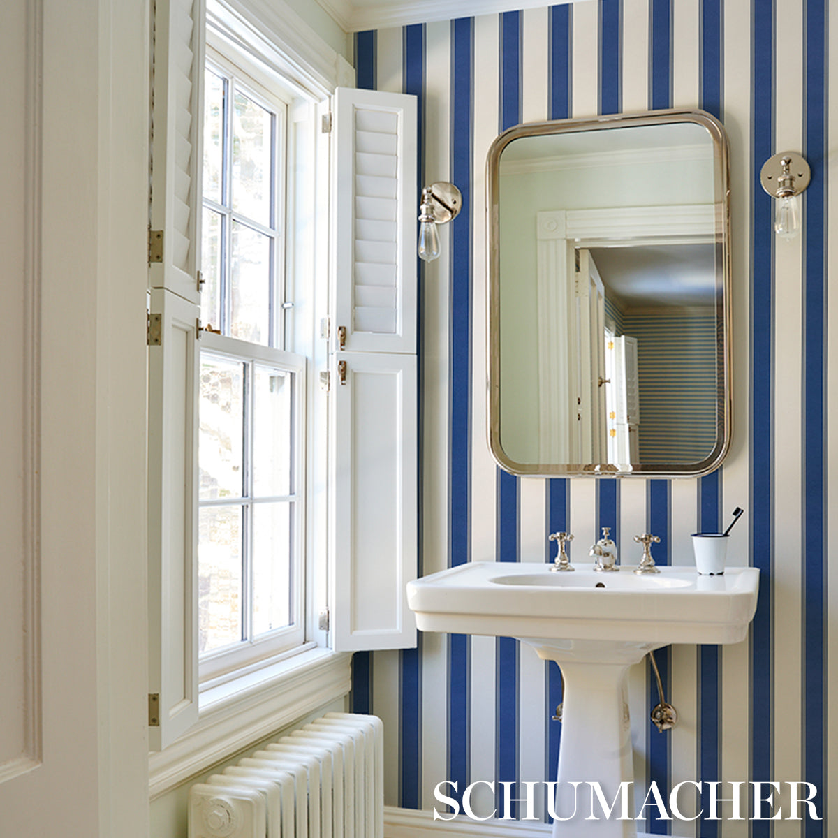 SCHUMACHER STRIPED WALLCOVERINGS RAFE STRIPE Indigo - 5018215