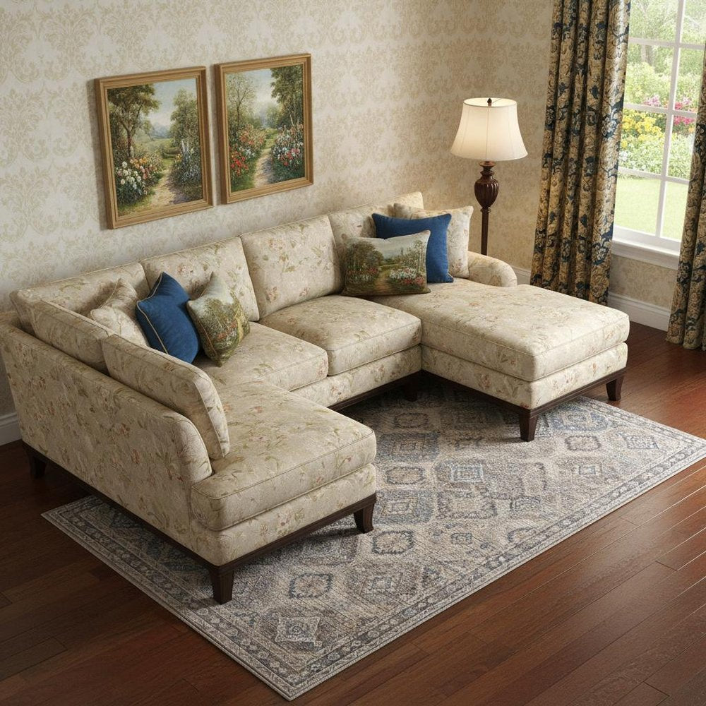 6' X 9' Ivory And Latte Medallion Distressed Washable Area Rug