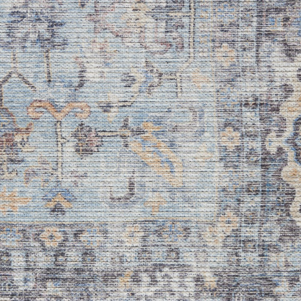 6' X 9' Light Grey And Blue Medallion Distressed Washable Area Rug