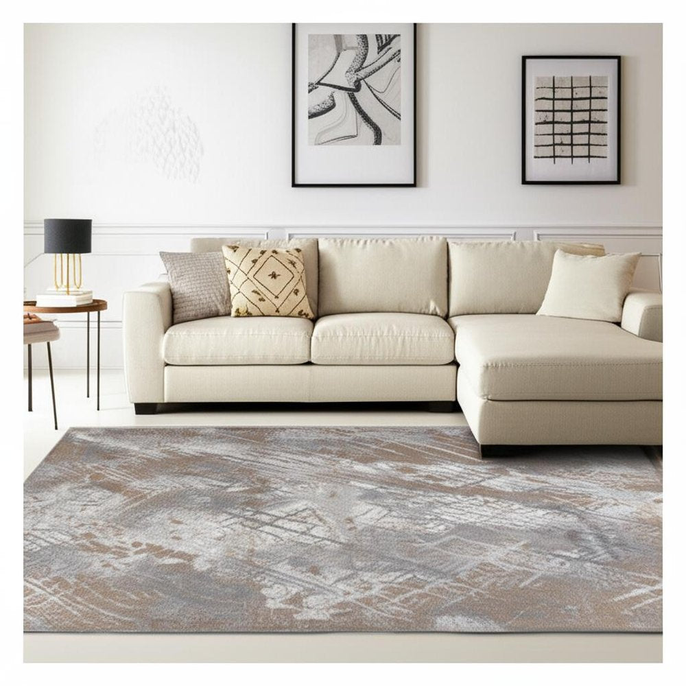 7' X 10' Brown Abstract Area Rug