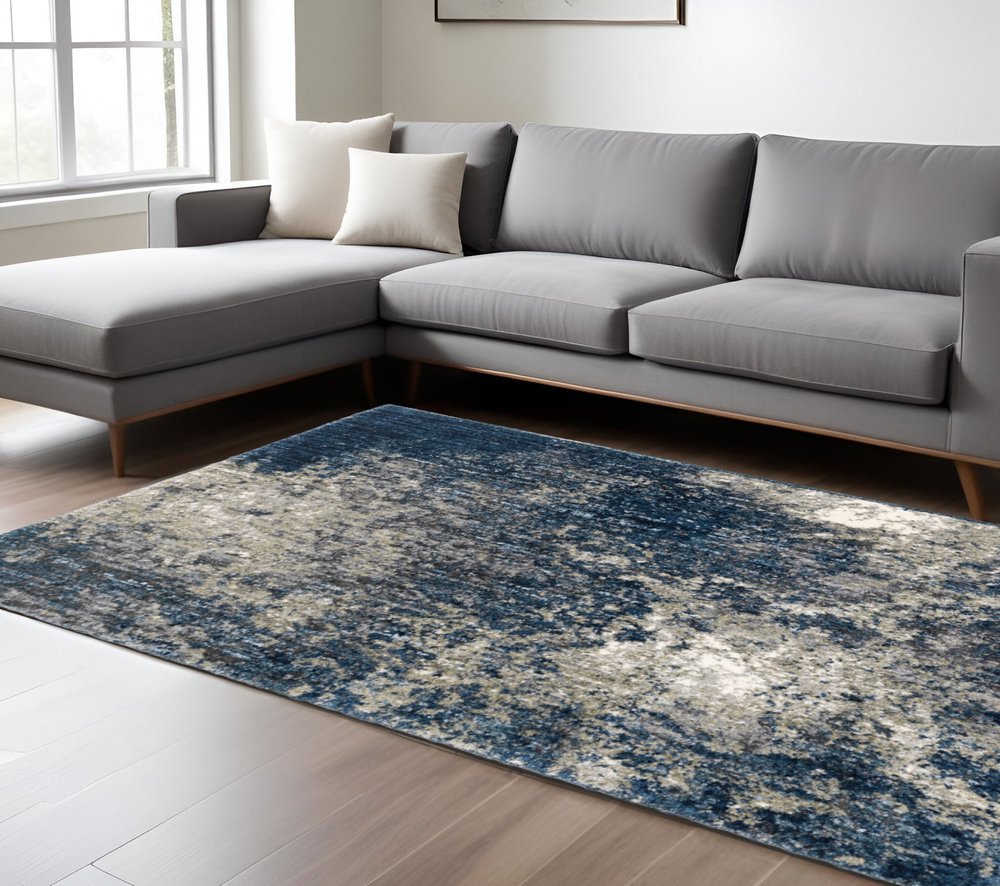 7' X 10' Blue And Gray Abstract Shag Area Rug
