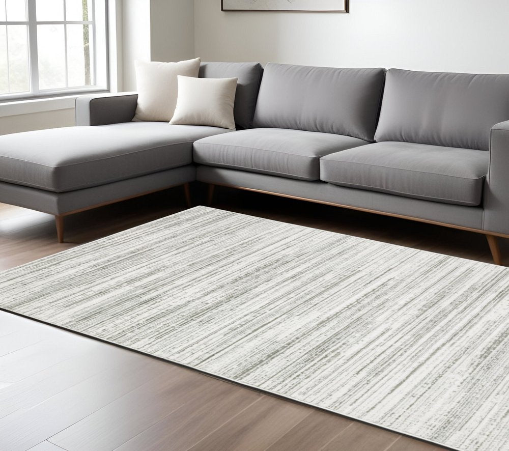 10' X 13' White And Gray Abstract Distressed Area Rug
