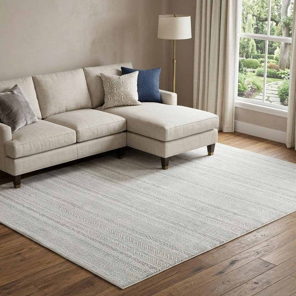 10' X 13' White And Gray Geometric Distressed Area Rug