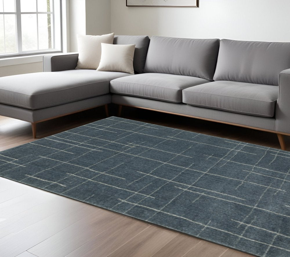 7' X 10' Blue and Gray Geometric Power Loom Area Rug