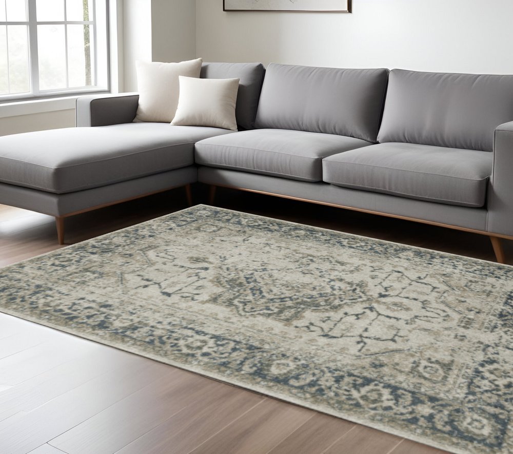 10' X 13' Blue and Gray Oriental Power Loom Area Rug