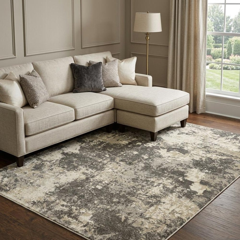 7' X 10' Gray And Beige Abstract Area Rug