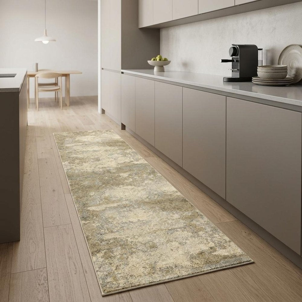 8' Gold And Beige Abstract Runner Rug