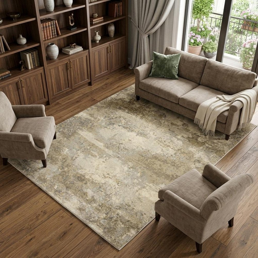 10' X 13' Gold And Beige Abstract Area Rug